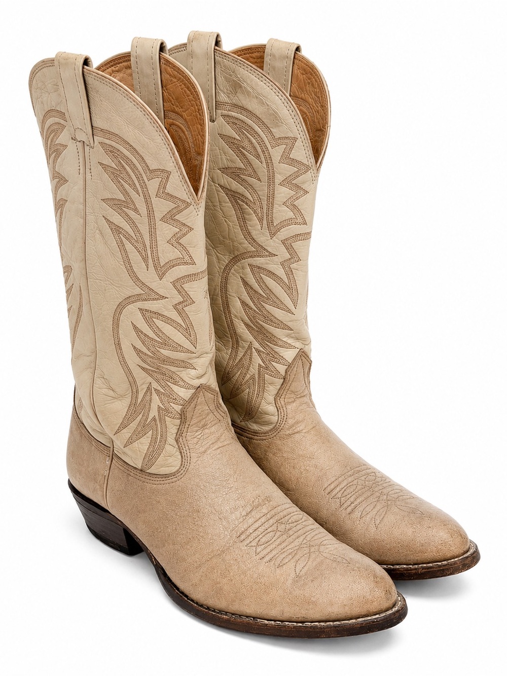 Vintage Nocona Men’s Western Cowboy Boots Style 403 Tan Cream Leather Size 11